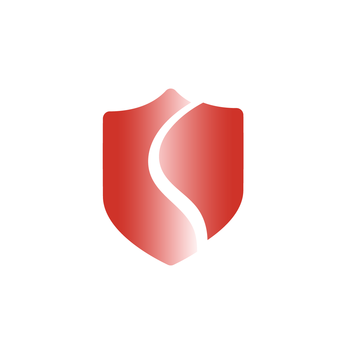 Red shield-shaped logo on a white background